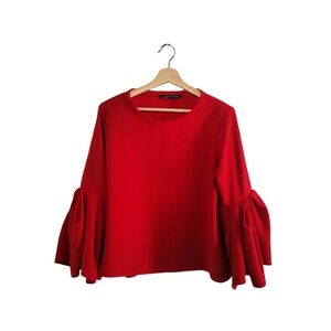 ZARA Woman Bold Red Bell Sleeve Blouse - Size US M